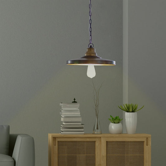 Kezevel Metal Decor Hanging Light - Handcrafted Flat Round Matte Black Golden Hanging Light for Living Room, Decorative Pendant Light, Size 37X37X12CM - Kezevel