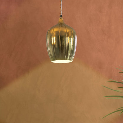 Kezevel Metal Decor Hanging Light - Handcrafted Gold Finish Pumpkin Hanging Light for Living Room, Decorative Pendant Light, Size 25.4X25.4X40.64 CM - Kezevel