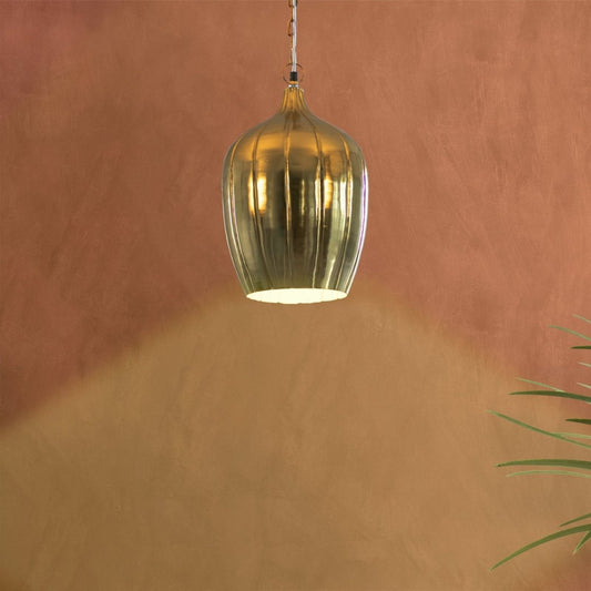 Kezevel Metal Decor Hanging Light - Handcrafted Gold Finish Pumpkin Hanging Light for Living Room, Decorative Pendant Light, Size 25.4X25.4X40.64 CM - Kezevel