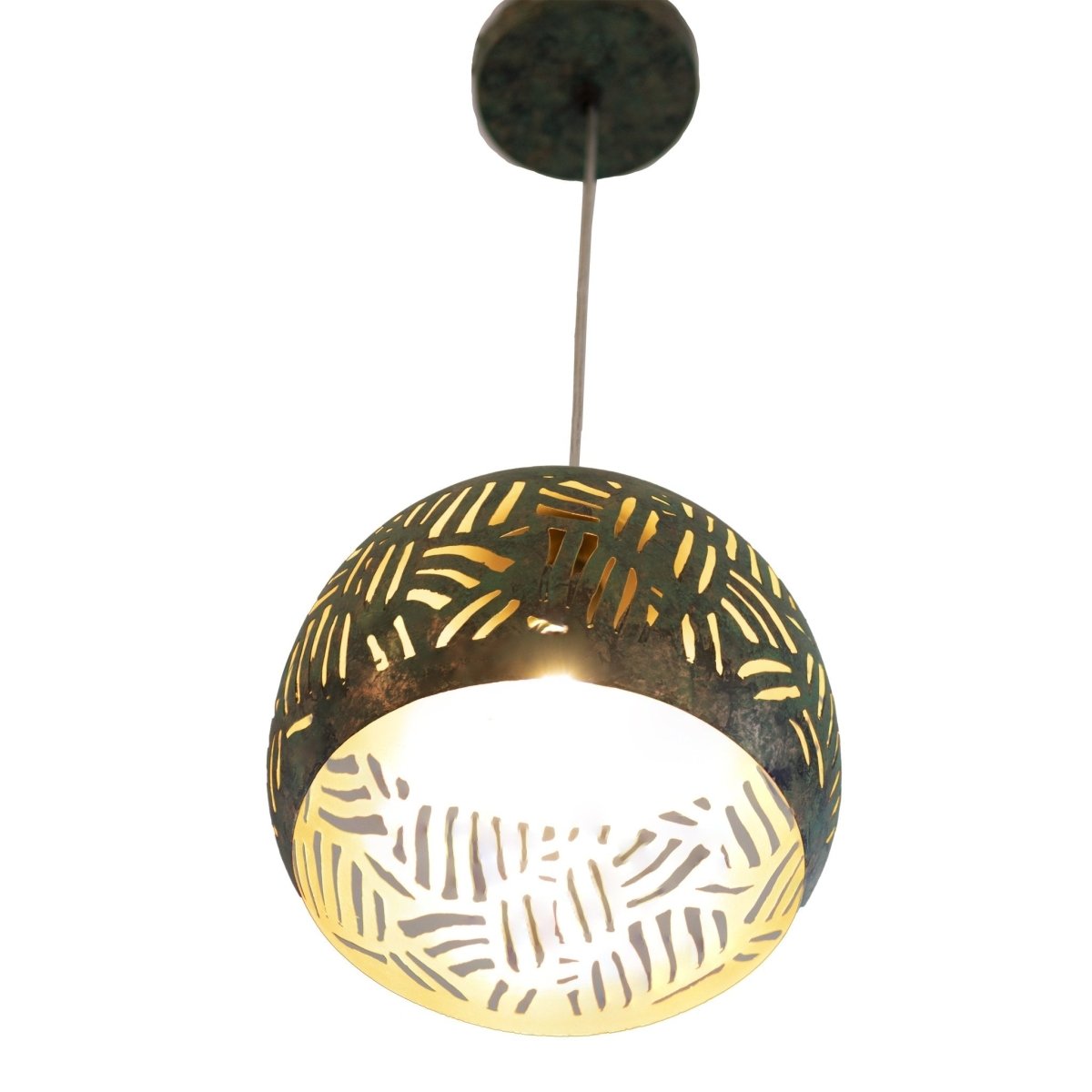 Kezevel Metal Decor Hanging Light - Handcrafted Green Patina Finish Round Hanging Light for Living Room, Decorative Pendant Light, Size 27X27X24 CM - Kezevel