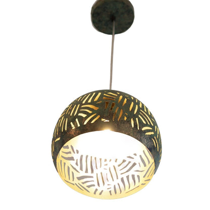 Kezevel Metal Decor Hanging Light - Handcrafted Green Patina Finish Round Hanging Light for Living Room, Decorative Pendant Light, Size 27X27X24 CM - Kezevel