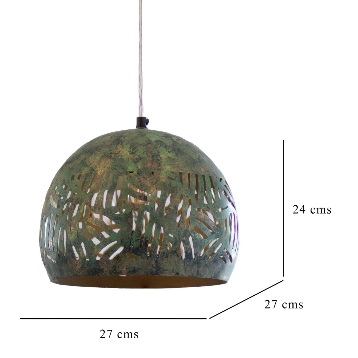 Kezevel Metal Decor Hanging Light - Handcrafted Green Patina Finish Round Hanging Light for Living Room, Decorative Pendant Light, Size 27X27X24 CM - Kezevel