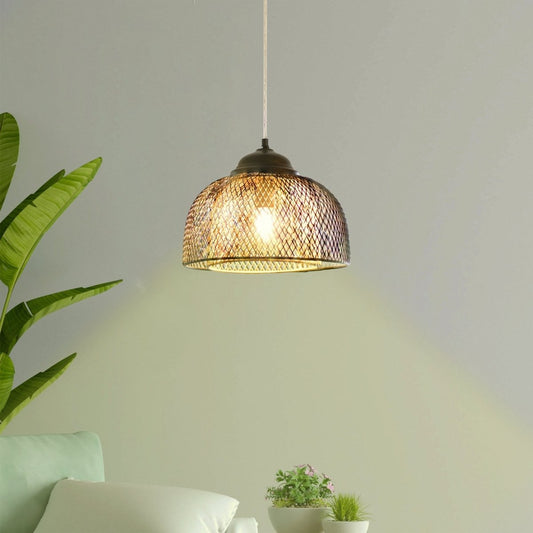 Kezevel Metal Decor Hanging Light - Handcrafted Netted Round Gold and Black Hanging Light for Living Room, Decorative Pendant Light, Size 30X30X22 CM - Kezevel