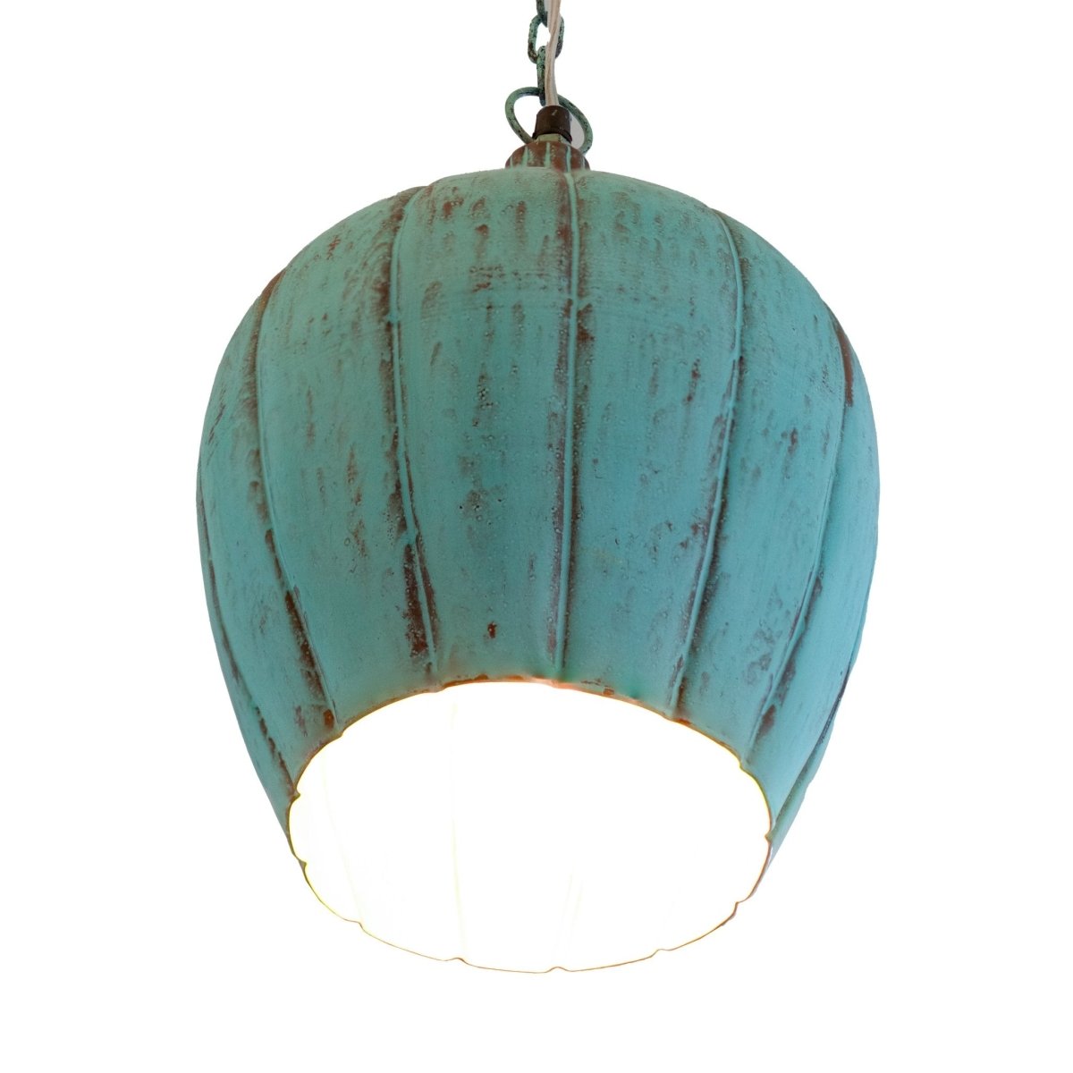 Kezevel Metal Decor Hanging Light - Handcrafted Patina Blue Pumpkin Hanging Light for Living Room, Decorative Pendant Light, Size 25.4X25.4X35.56 CM - Kezevel