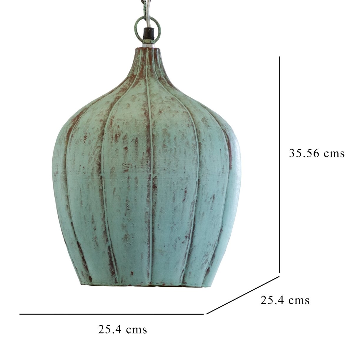 Kezevel Metal Decor Hanging Light - Handcrafted Patina Blue Pumpkin Hanging Light for Living Room, Decorative Pendant Light, Size 25.4X25.4X35.56 CM - Kezevel
