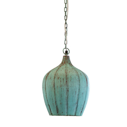Kezevel Metal Decor Hanging Light - Handcrafted Patina Blue Pumpkin Hanging Light for Living Room, Decorative Pendant Light, Size 25.4X25.4X35.56 CM - Kezevel
