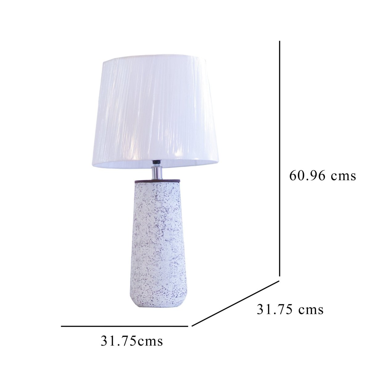Kezevel Metal Decor Table Lamp - Antique White Finish Textured Side Lamp with Fabric Shade, Table Lamps for Home Decoration, Size 31.75X31.75X60.96CM - Kezevel