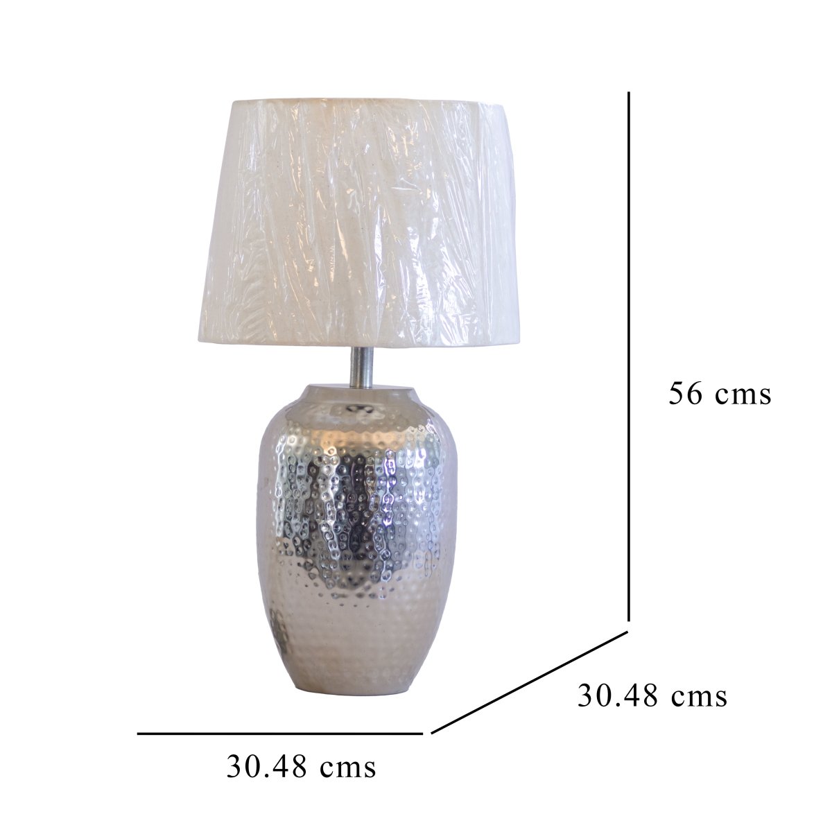Kezevel Metal Decor Table Lamp - Glossy Nickel Finish Side Lamp with Fabric Shade for Home Decoration, Bedside Lamp