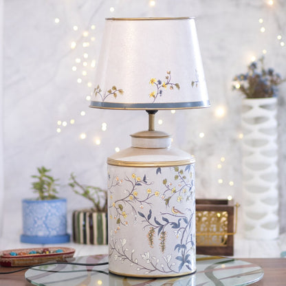 Kezevel Metal Decor Table Lamp Grey Multicolor Floral Lamp, Metal Shade Handcrafted, Hand Painted Table Lamp for Living Room, Bedroom, Size