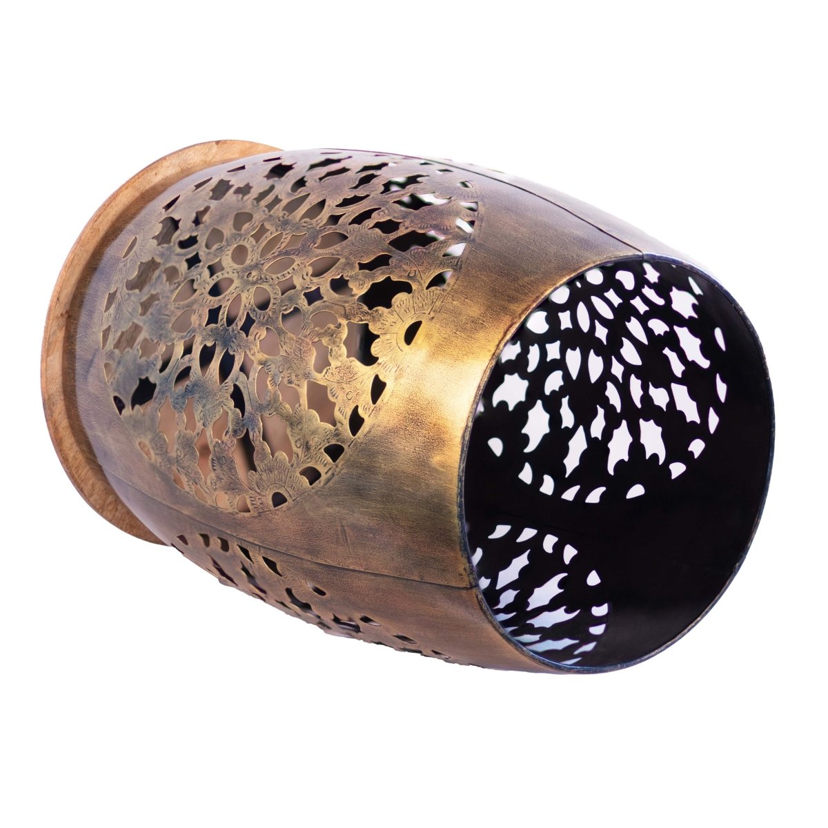 Kezevel Metal Decorative Accent Table - Handcrafted Stool cum Side Table in Antique Gold with Wooden Top for Home Decor