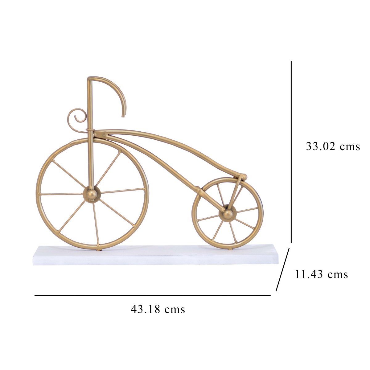 Kezevel Metal Decorative Cycle Showpiece - Handcrafted Golden Cycle Statue on Wooden Base, Vintage Cycle for Home Decor