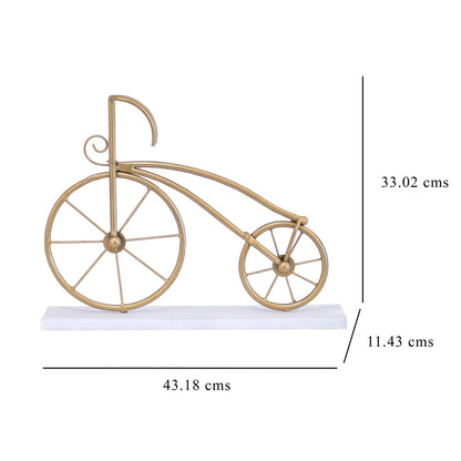 Kezevel Metal Decorative Cycle Showpiece - Handcrafted Golden Cycle Statue on Wooden Base, Vintage Cycle for Home Decor