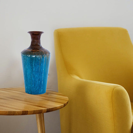 Kezevel Metal Decorative Flower Vase  - Blue Brown Metal Flower Vases for Living Room Corner, Table Decor, Foyer, Home Decor