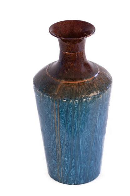 Kezevel Metal Decorative Flower Vase  - Blue Brown Metal Flower Vases for Living Room Corner, Table Decor, Foyer, Home Decor