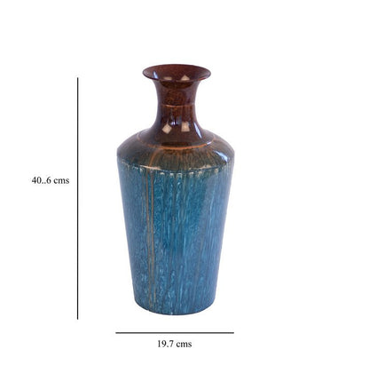Kezevel Metal Decorative Flower Vase  - Blue Brown Metal Flower Vases for Living Room Corner, Table Decor, Foyer, Home Decor