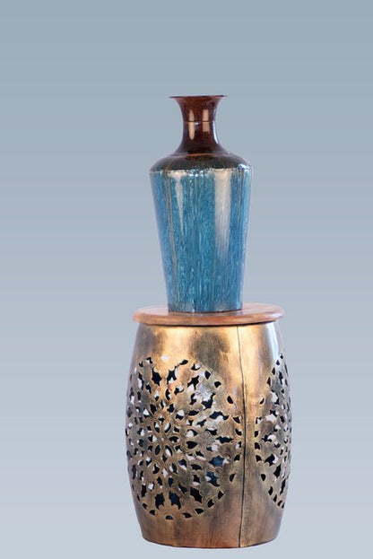 Kezevel Metal Decorative Flower Vase  - Blue Brown Metal Flower Vases for Living Room Corner, Table Decor, Foyer, Home Decor