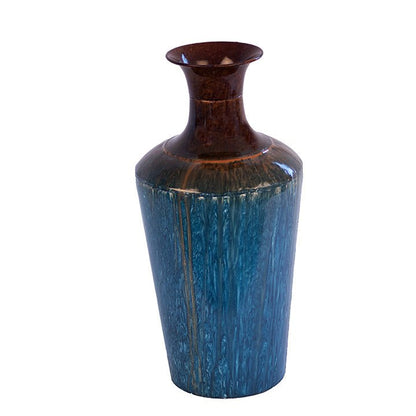 Kezevel Metal Decorative Flower Vase  - Blue Brown Metal Flower Vases for Living Room Corner, Table Decor, Foyer, Home Decor
