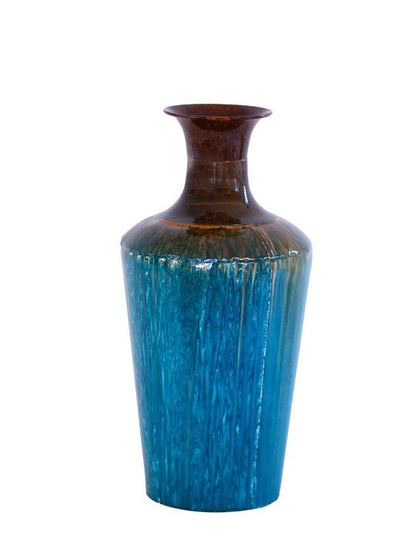 Kezevel Metal Decorative Flower Vase  - Blue Brown Metal Flower Vases for Living Room Corner, Table Decor, Foyer, Home Decor
