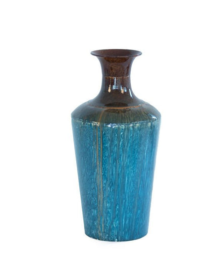 Kezevel Metal Decorative Flower Vase  - Blue Brown Metal Flower Vases for Living Room Corner, Table Decor, Foyer, Home Decor
