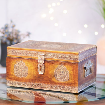 Kezevel Metal Decorative Storage Box - Rectangle Antique Golden Handcrafted Trinket Box, Jewelry Box, Treasure Box Home Decor