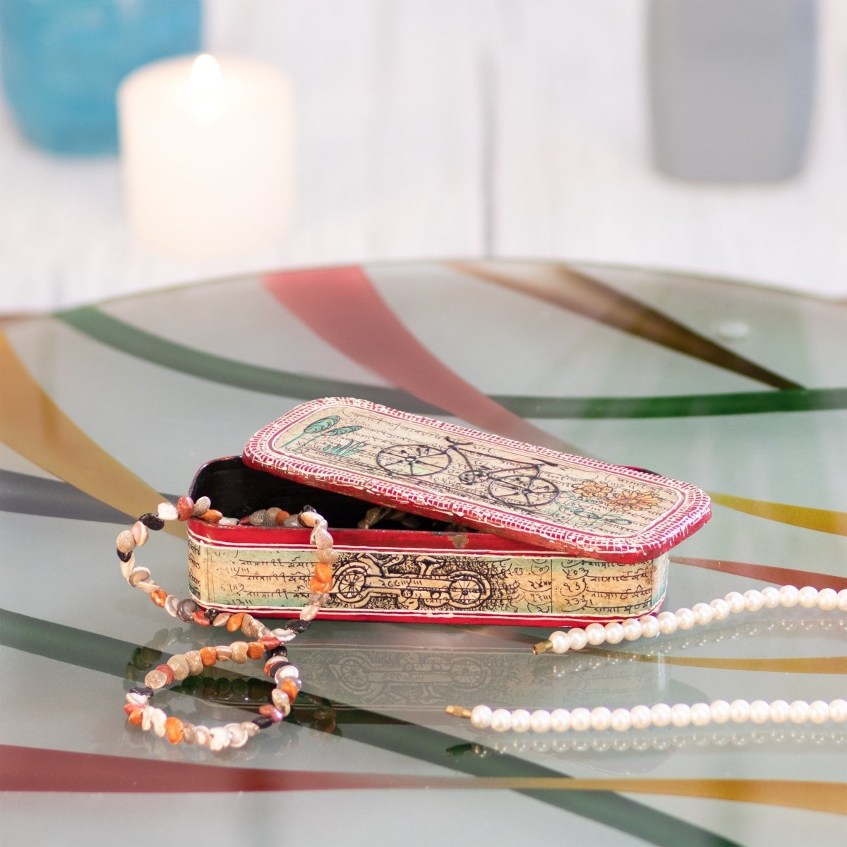 Kezevel Metal Decorative Storage Box - Rectangle Antique Multicolor Handcrafted Trinket Box, Stash Box, Treasure Box, Pen Box