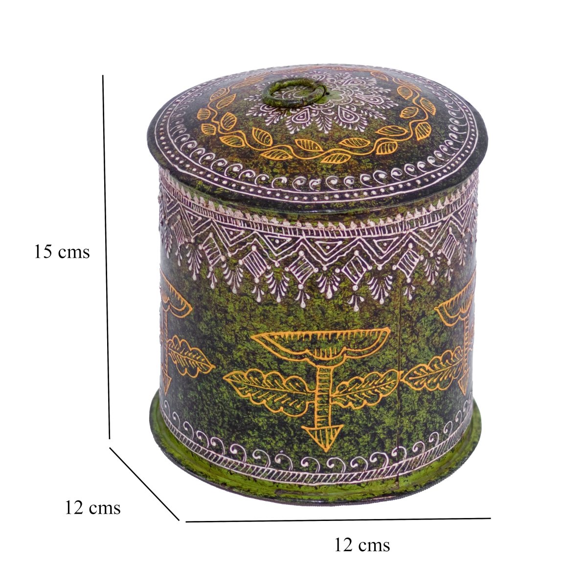 Kezevel Metal Decorative Storage Box - Round Antique Green Handcrafted Trinket Box, Jewelry Box, Stash Box, Treasure Box