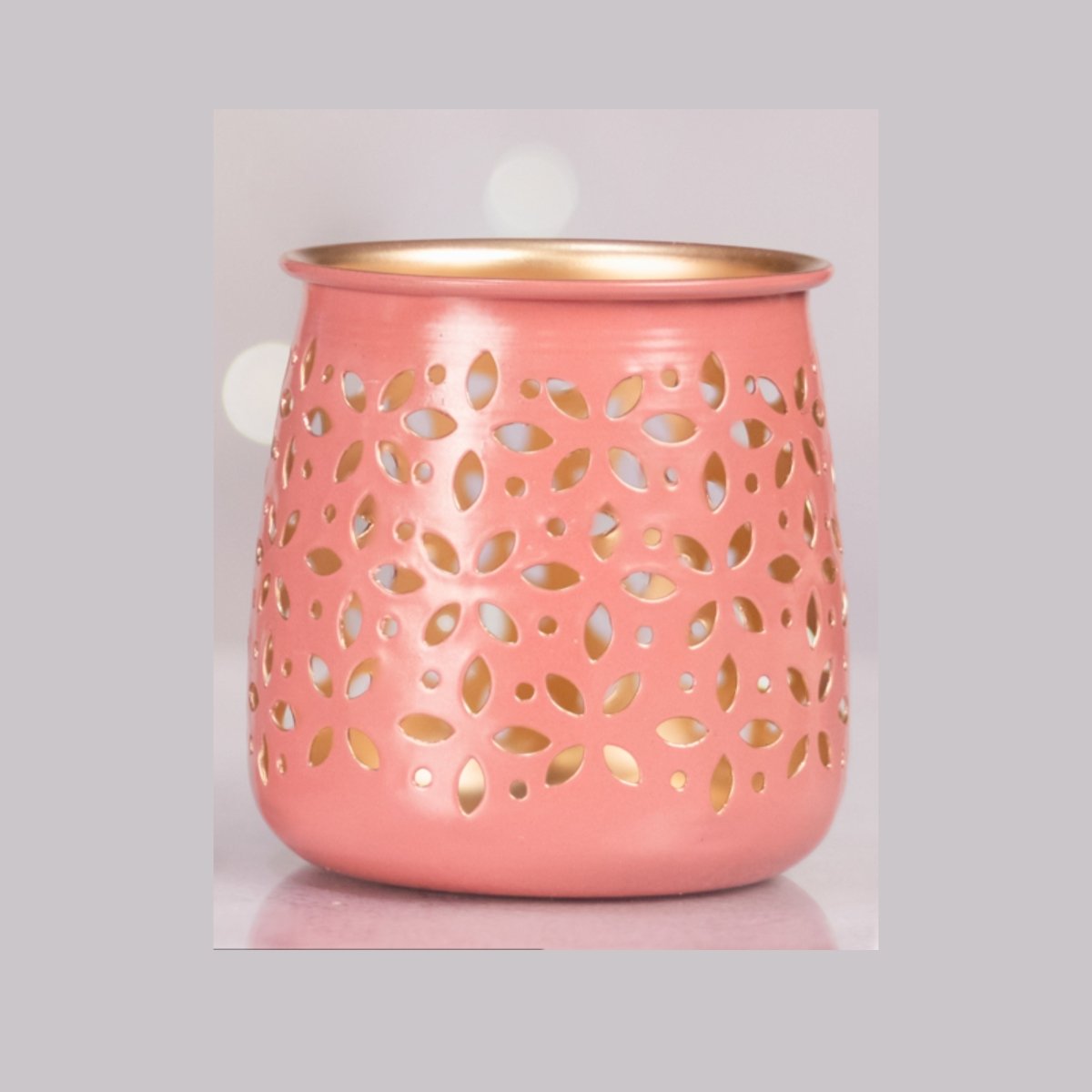 Kezevel Metal Decorative T-Light Holder - Handcrafted Colorful Floral Candle Holder for Home Decor, Festive Decor, Gifting, Size 10.16x10.16x10.16CM - Kezevel