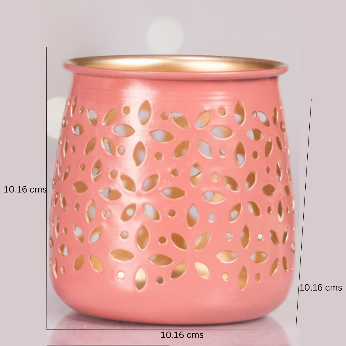 Kezevel Metal Decorative T-Light Holder - Handcrafted Colorful Floral Candle Holder for Home Decor, Festive Decor, Gifting, Size 10.16x10.16x10.16CM - Kezevel