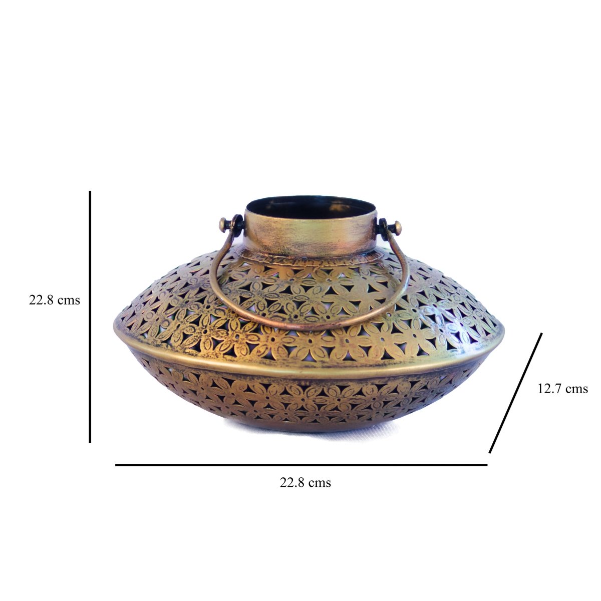 Kezevel Metal Decorative Tealight Holder - Artistically Handcrafted Metal Tealight Lamp in Antique Gold Finish, Table Decor
