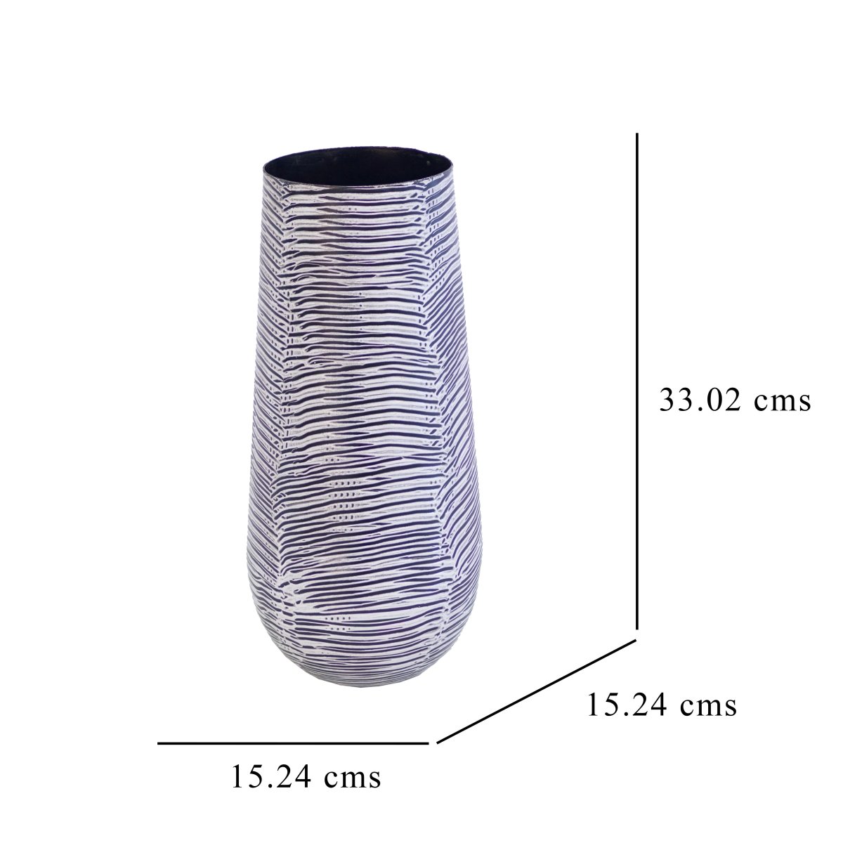 Kezevel Metal Decorative Vase - Antique White Black Textured Pattern Handcrafted Cylindrical Metal Vases for Home Decor