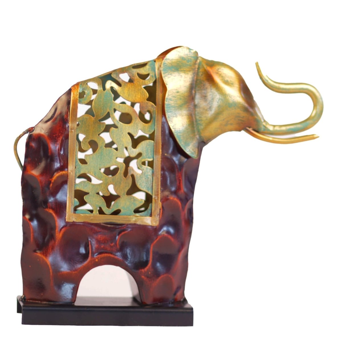 Kezevel Metal Elephant Statue Table Decor - in Antique Golden Bronze, Metal Showpieces for Home Decor Living Room, Table Top