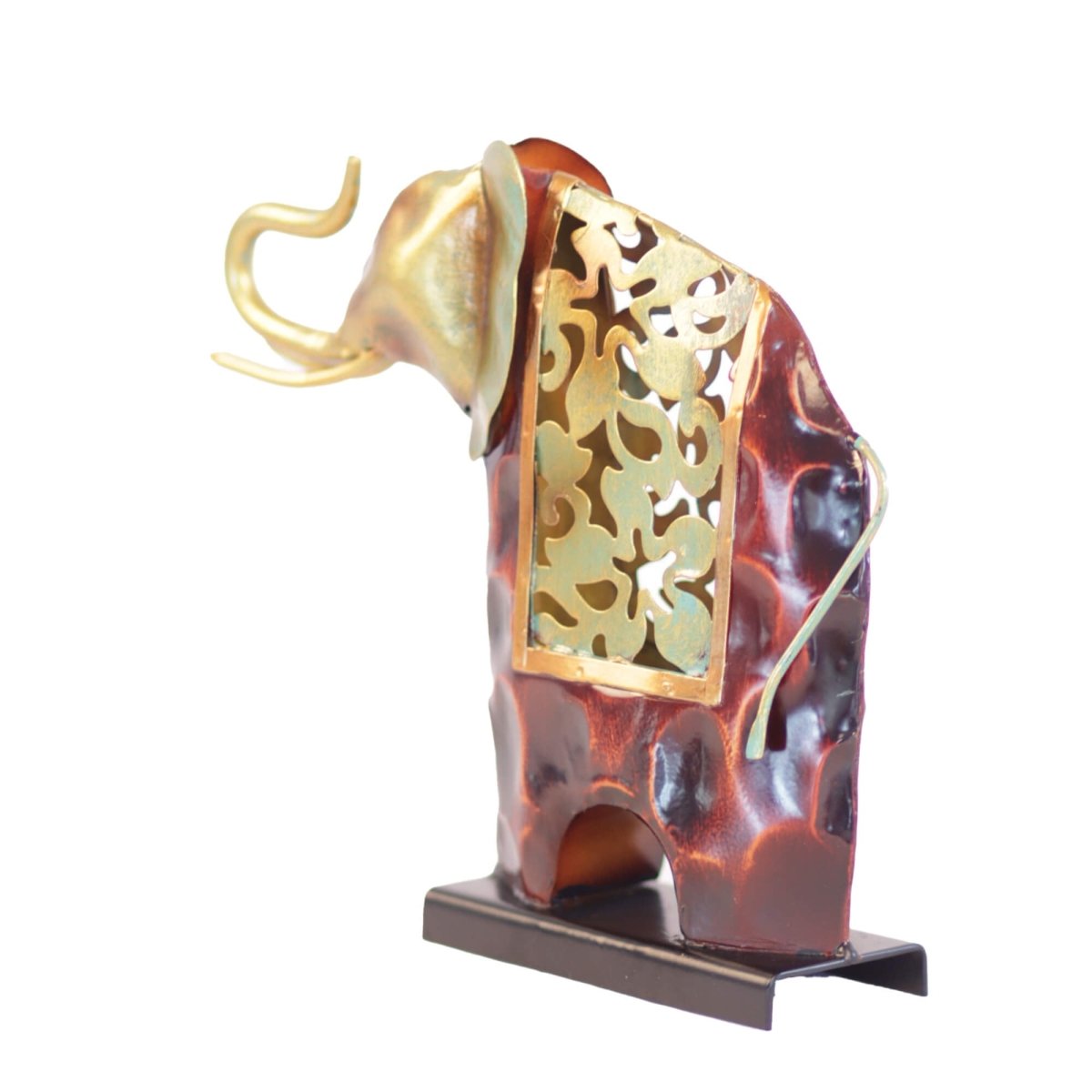Kezevel Metal Elephant Statue Table Decor - in Antique Golden Bronze, Metal Showpieces for Home Decor Living Room, Table Top