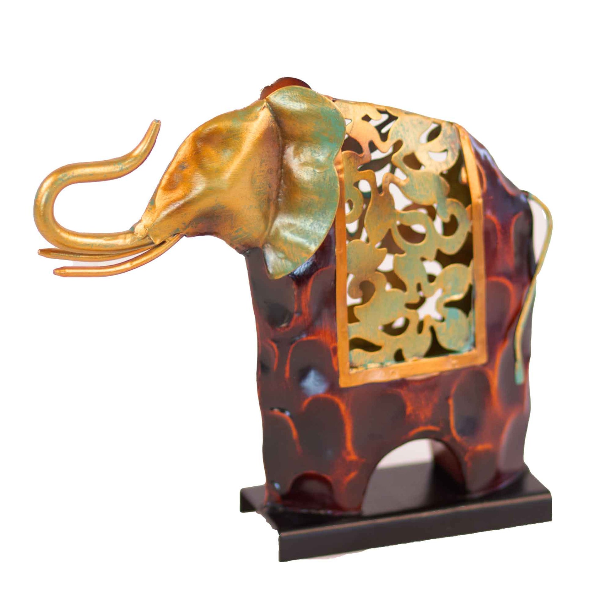 Kezevel Metal Elephant Statue Table Decor - in Antique Golden Bronze, Metal Showpieces for Home Decor Living Room, Table Top