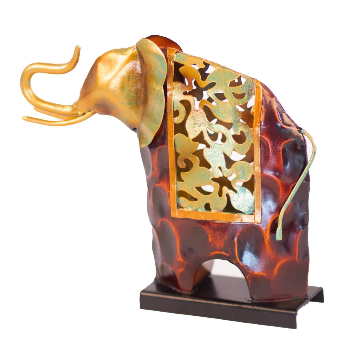 Kezevel Metal Elephant Statue Table Decor - in Antique Golden Bronze, Metal Showpieces for Home Decor Living Room, Table Top