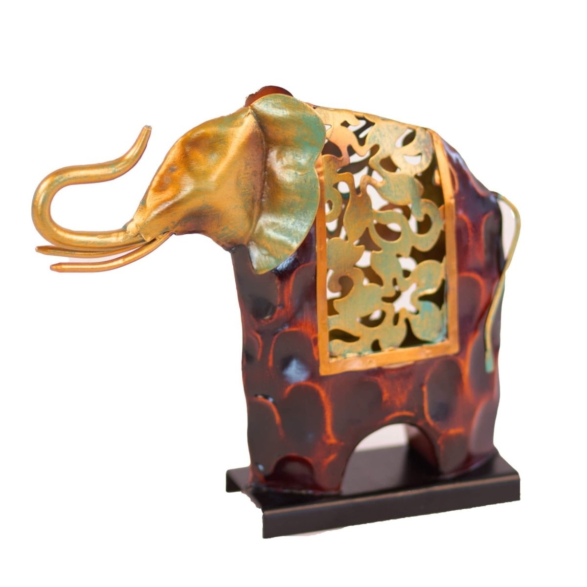 Kezevel Metal Elephant Statue Table Decor - in Antique Golden Bronze, Metal Showpieces for Home Decor Living Room, Table Top