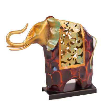Kezevel Metal Elephant Statue Table Decor - in Antique Golden Bronze, Metal Showpieces for Home Decor Living Room, Table Top