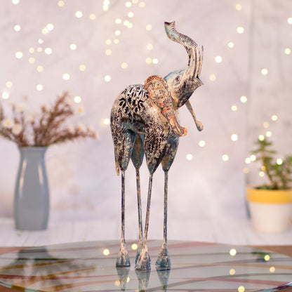 Kezevel Metal Elephant Table Decor - Multicolour Handcrafted Big Elephant Showpiece for Living Room, Showpiece for Home Decor