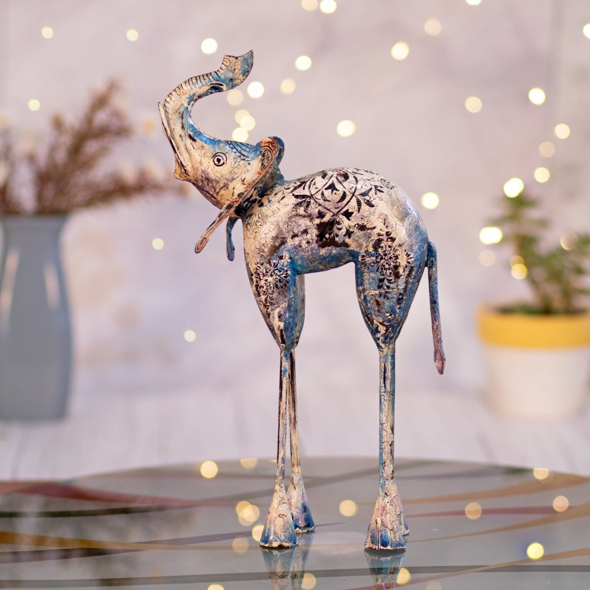 Kezevel Metal Elephant Table Decor - Multicolour Handcrafted Elephant Showpieces for Living Room, Showpiece for Home Decor