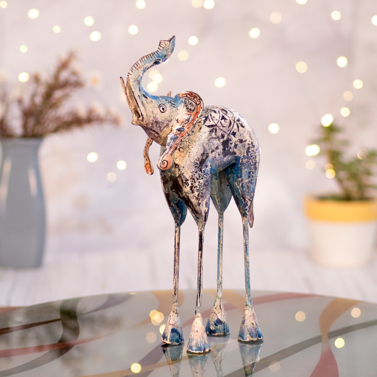 Kezevel Metal Elephant Table Decor - Multicolour Handcrafted Elephant Showpieces for Living Room, Showpiece for Home Decor