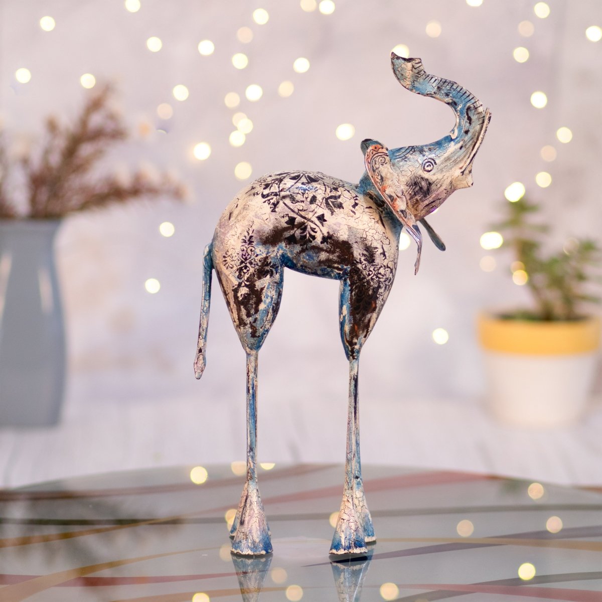 Kezevel Metal Elephant Table Decor - Multicolour Handcrafted Elephant Showpieces for Living Room, Showpiece for Home Decor