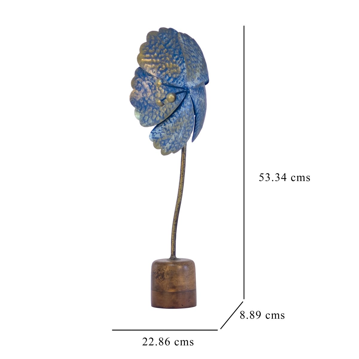 Kezevel Metal Flower Table Decor - Handcrafted Golden and Blue Big Flower Figurines Statue Metal Showpieces for Home Decor
