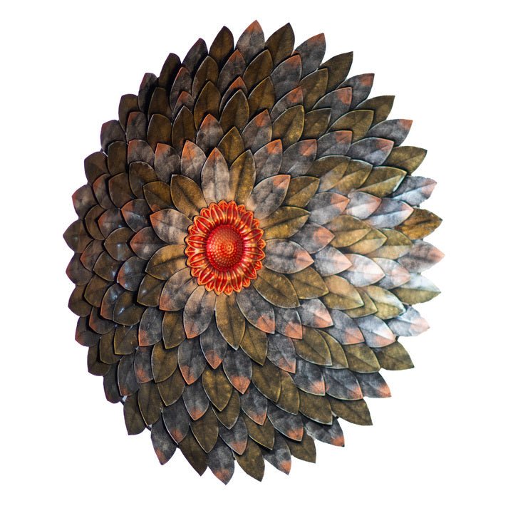 Kezevel Metal Flower Wall Decor - Metal Wall Art Antique Silver Brown Finish, Wall Decor for Living Room, Foyer, Home Decor