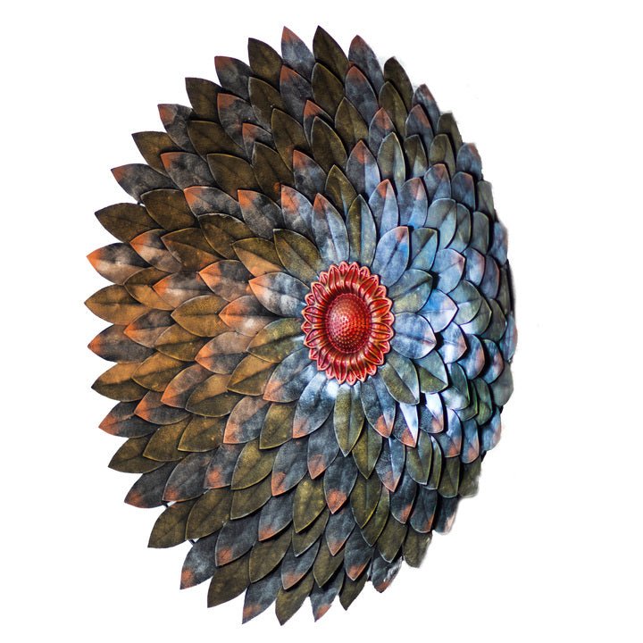 Kezevel Metal Flower Wall Decor - Metal Wall Art Antique Silver Brown Finish, Wall Decor for Living Room, Foyer, Home Decor