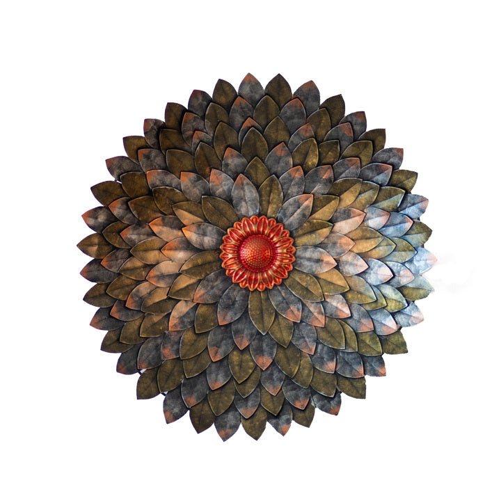 Kezevel Metal Flower Wall Decor - Metal Wall Art Antique Silver Brown Finish, Wall Decor for Living Room, Foyer, Home Decor