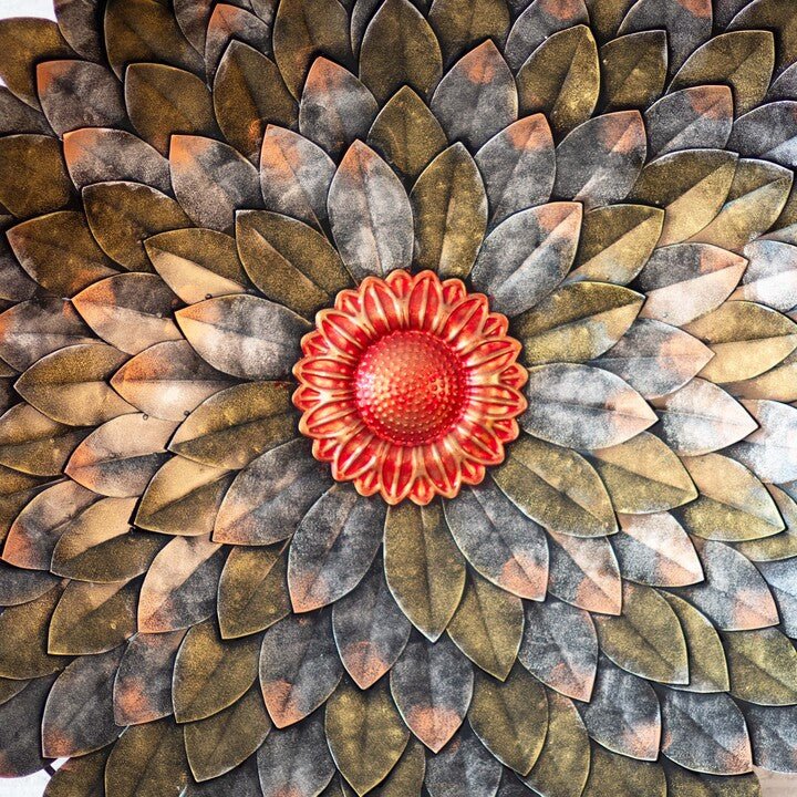 Kezevel Metal Flower Wall Decor - Metal Wall Art Antique Silver Brown Finish, Wall Decor for Living Room, Foyer, Home Decor