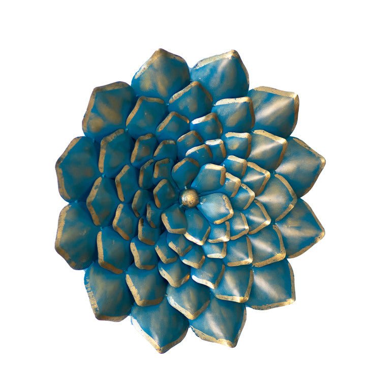 Kezevel Metal Flower Wall Decor - Metal Wall Art Turquoise Blue Gold Finish, Wall Showpiece for Living Room Foyer, Home Decor