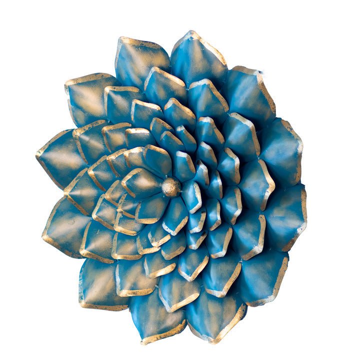 Kezevel Metal Flower Wall Decor - Metal Wall Art Turquoise Blue Gold Finish, Wall Showpiece for Living Room Foyer, Home Decor