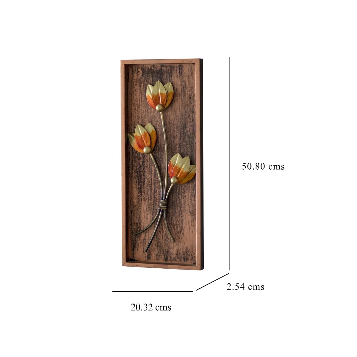 Kezevel Metal Flower Wall Decor - Handcrafted Golden Orange Metal Wall Art, Wall Showpiece for Home Decor, Living Room Decor, Size 20.32X2.54X50.8 CM - Kezevel