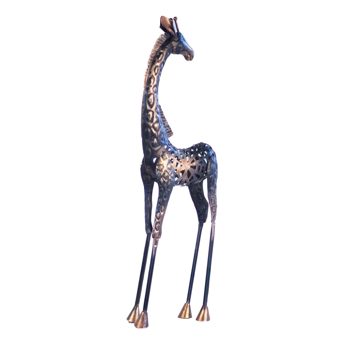 Kezevel Metal Giraffe Table Decor - Handcrafted Giraffe Figurine in Antique Black Golden Giraffe Showpieces for Home Decor, Size 24.1X10.2X71.1 CM - Kezevel