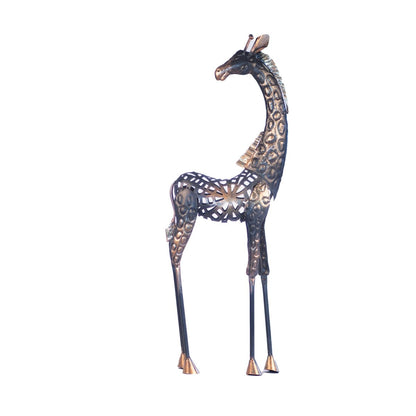 Kezevel Metal Giraffe Table Decor - Handcrafted Giraffe Figurine in Antique Black Golden Giraffe Showpieces for Home Decor, Size 24.1X10.2X71.1 CM - Kezevel